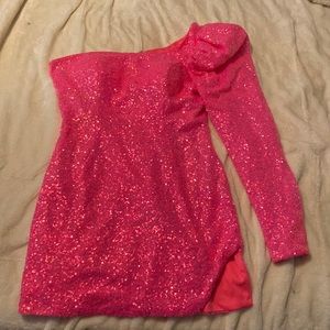 hot pink sequence, one sleeve homecoming dress size 14